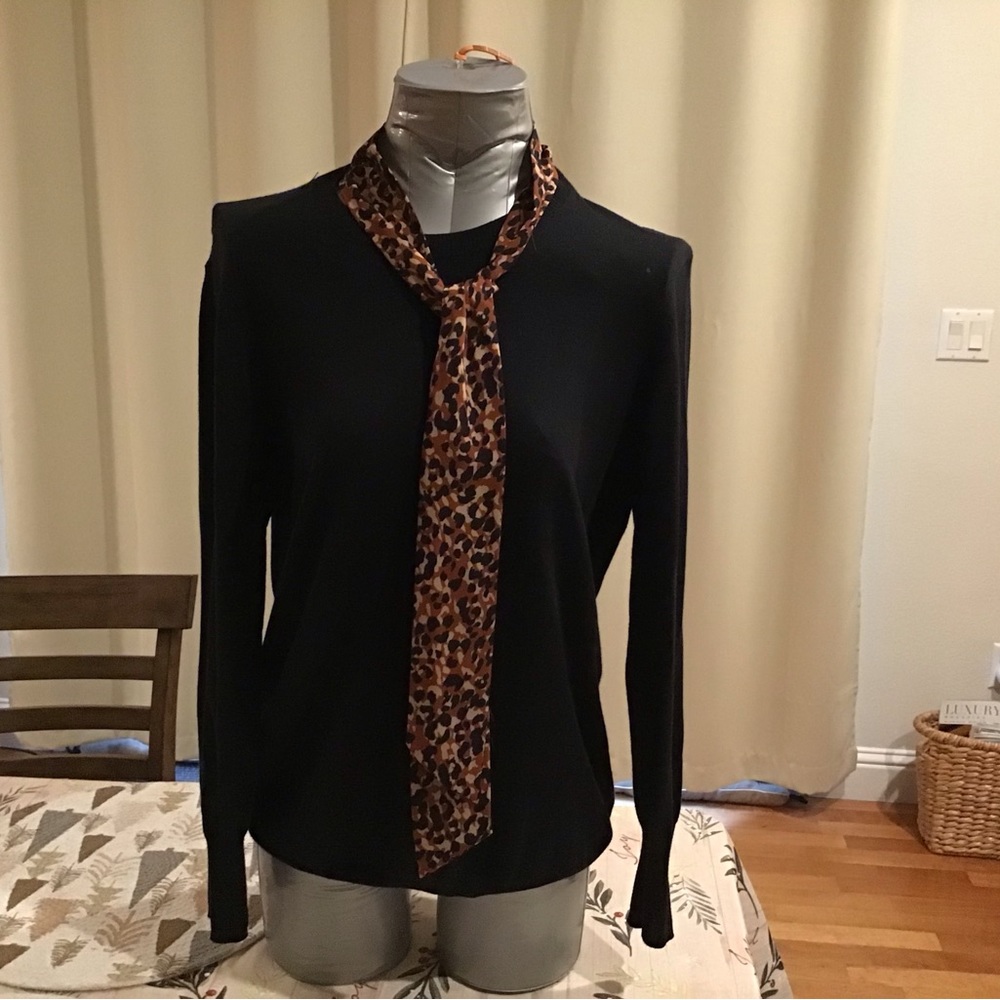 14th & Union pullover black sweater with attached scarf.  Long sleeve si…
